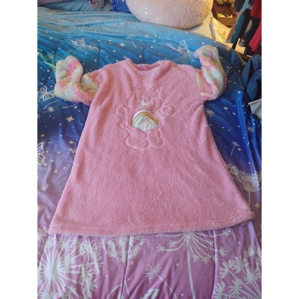 Care Bears Tie Dye Pink Pajama Dress Oversized Top Cheer Bear Juniors Size Med